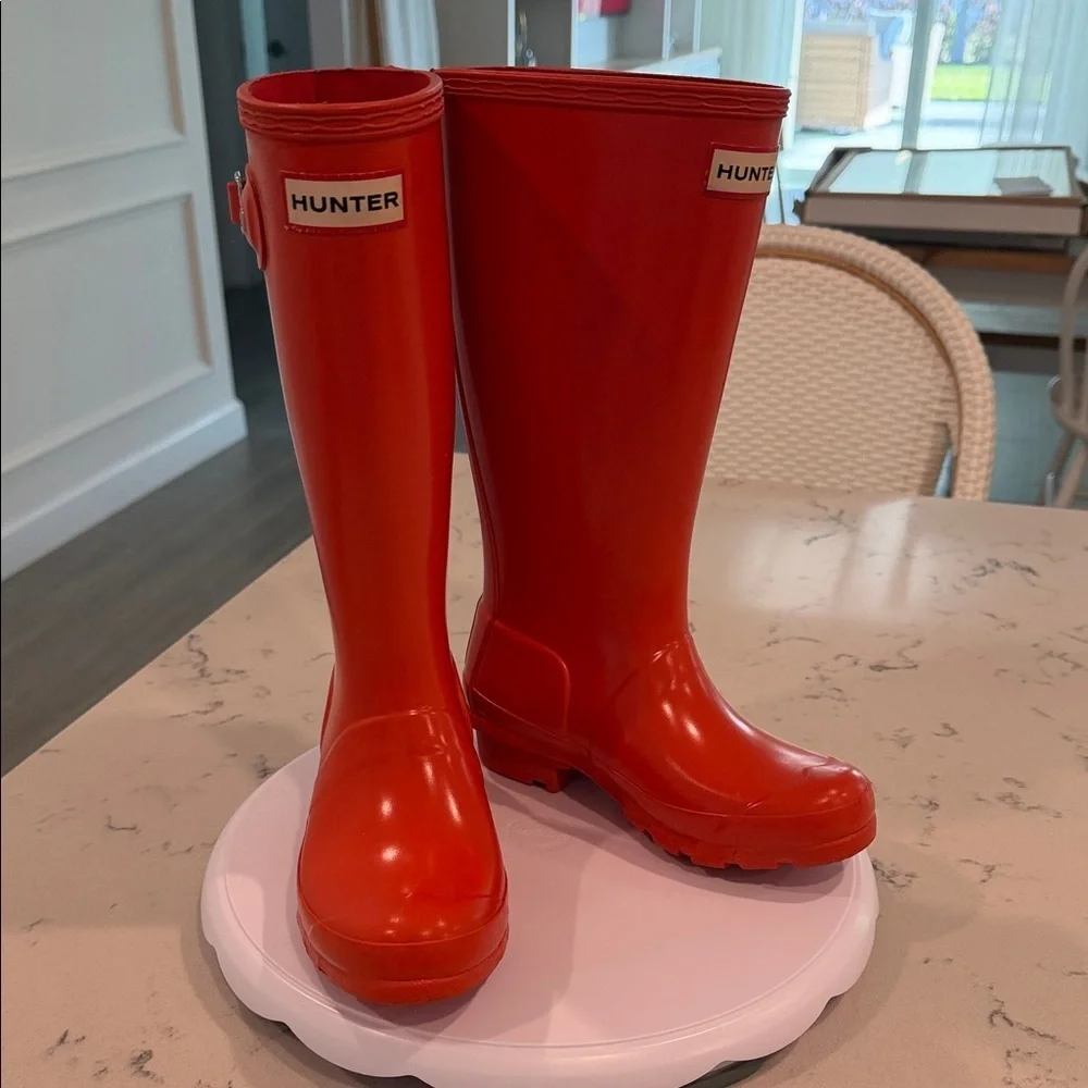 Hunter Tall Glossy Orange Rubber Rain Boots